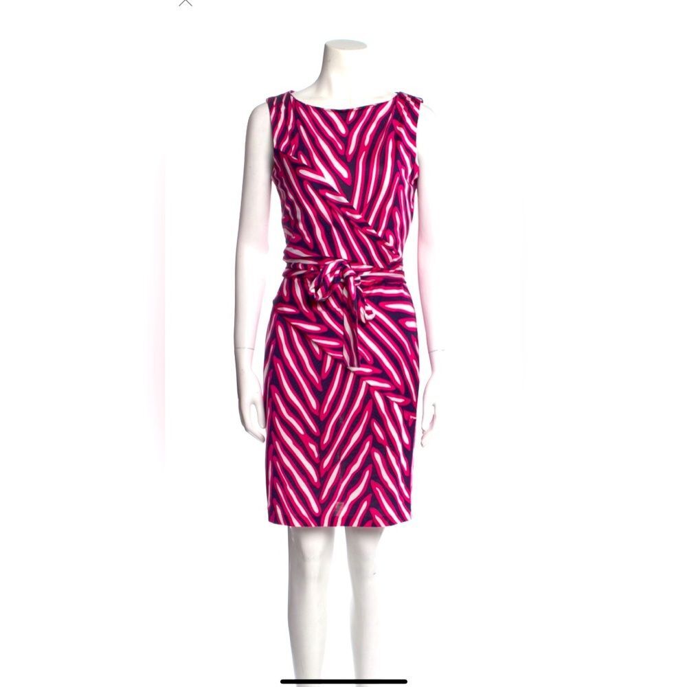 Diane Von Furstenberg Pink Black Stripe Wrap Silk Dress size 6